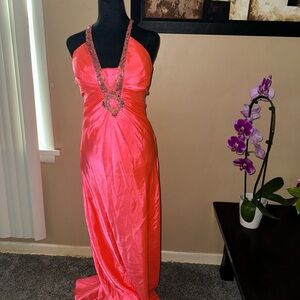 90s / y2k hot pink halter gown.